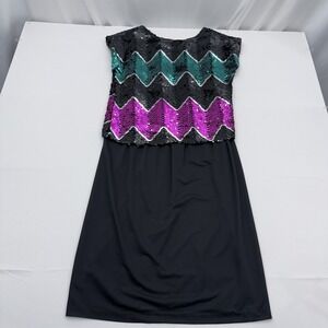 Vintage Toni Todd‎ 80s Glam Sequin Dress Womens 12 Black Sleeveless Sparkle Midi